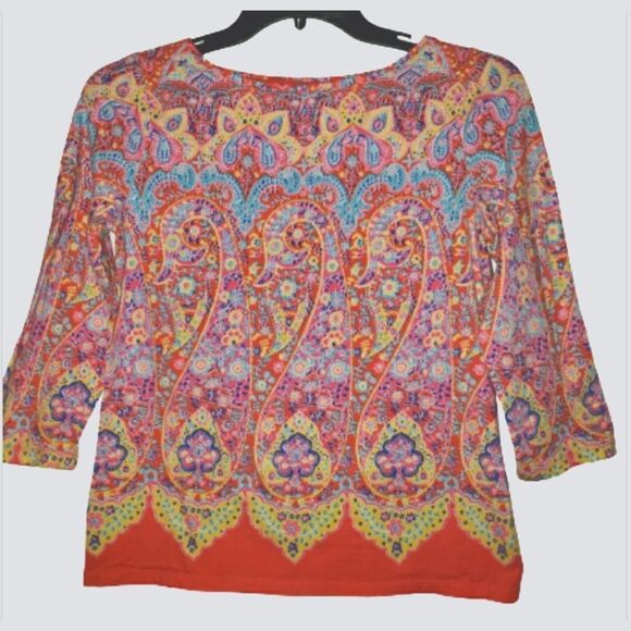 Talbots Tee Sz Med Orange Paisley Pattern - Picture 1 of 3